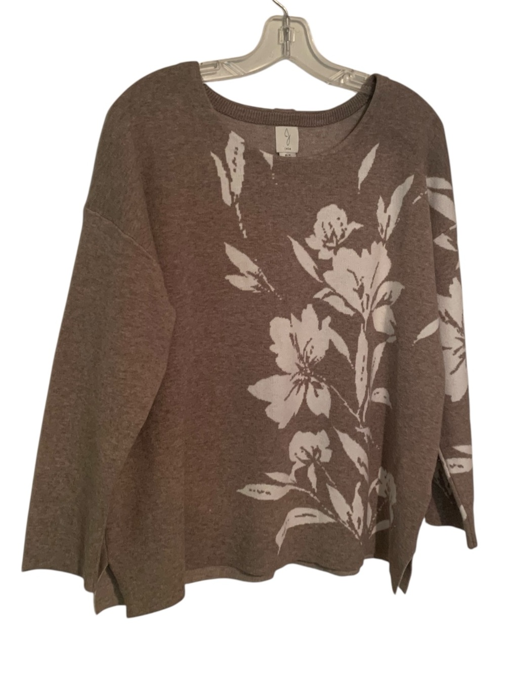 Joie Reversible Button Back Taupe 3/4 Sleeve Soft Floral Sweater Sz 1X